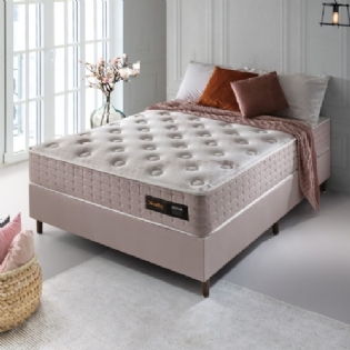 Conjunto Box  Berlim Linho Rose Espuma Densidade D33HR + Molas